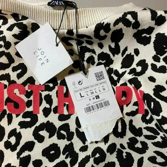 Zara "JUST HAPPY" Cropped leopard print sweatshirt‎ NEW - Picture 4 of 6